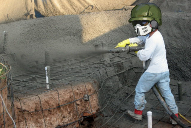 Concrete sprayer at work